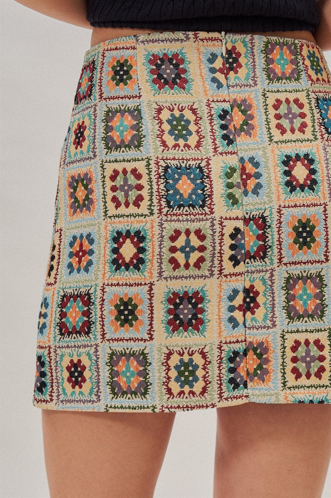 Geometric Tapestry Mini Skirt in Cream - Women's Wholesale Mini Skirts | Trend Notes