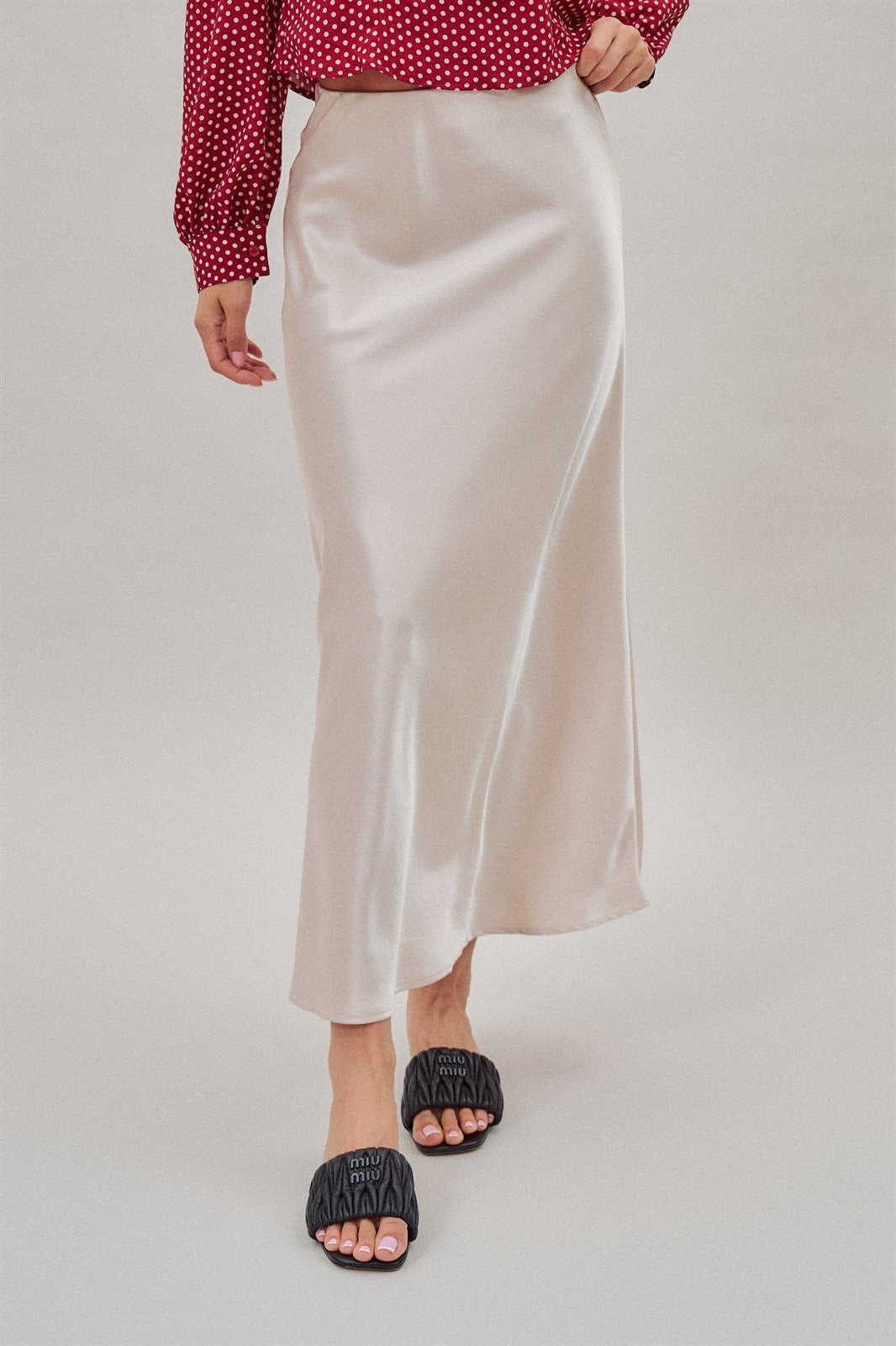 Bias Cut Satin Maxi Skirt with Fluid Drape in Natural - Women's Wholesale Skirts | Trend Notes