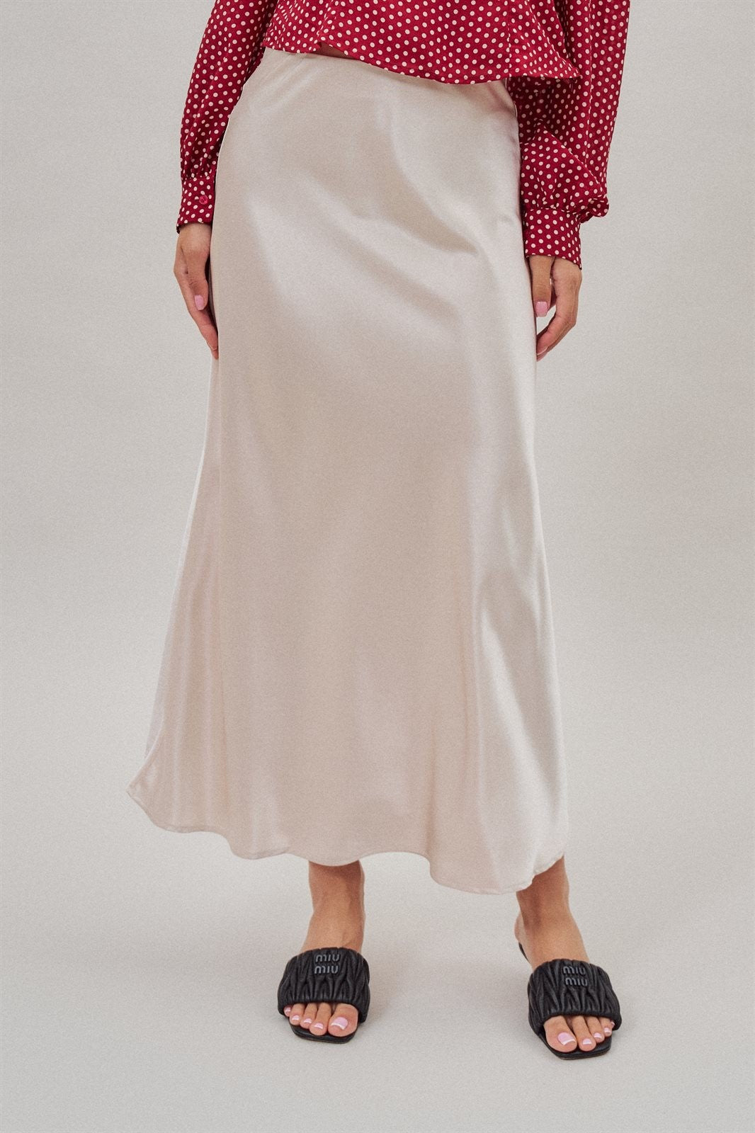 Bias Cut Satin Maxi Skirt with Fluid Drape in Natural - Women's Wholesale Skirts | Trend Notes