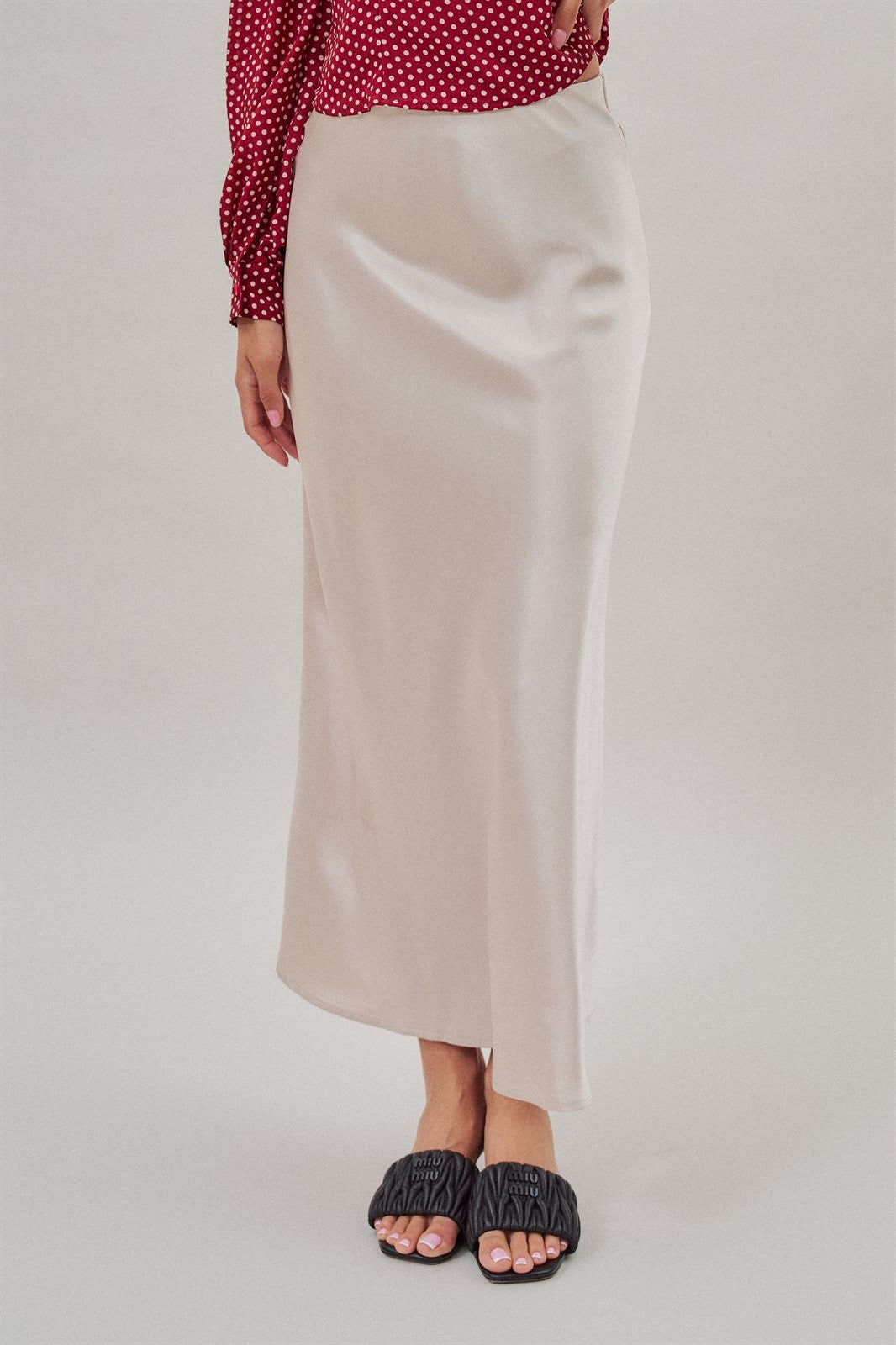 Bias Cut Satin Maxi Skirt with Fluid Drape in Natural - Women's Wholesale Skirts | Trend Notes