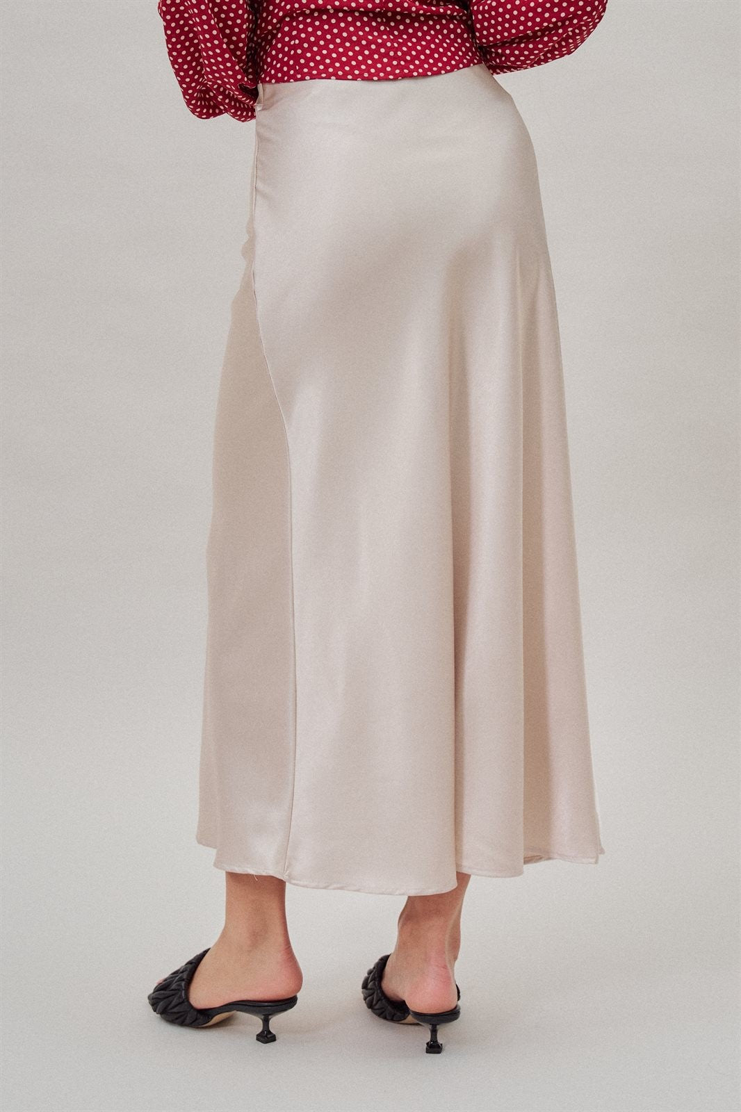 Bias Cut Satin Maxi Skirt with Fluid Drape in Natural - Women's Wholesale Skirts | Trend Notes