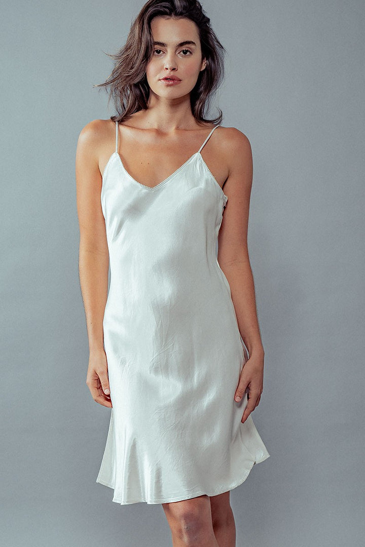 Elegant Satin Slip Dress with Side Slit Detail in Ivory - Women's Wholesale Loungewear Sets | Trend Notes