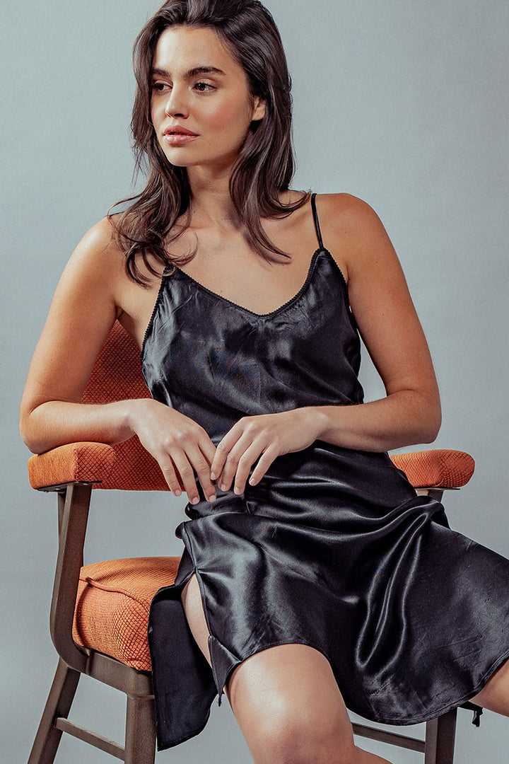 Elegant Satin Slip Dress with Side Slit Detail in Lt Pink - Women's Wholesale Loungewear Sets | Trend Notes