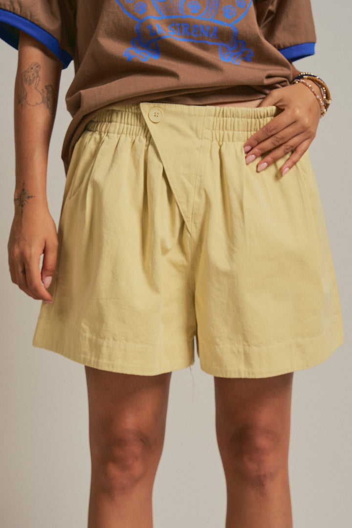 Cotton Pleated Womens Shorts Coastal Coquette Boho for Wome in Butter Yellow - Women's Wholesale Fashion | Trend Notes