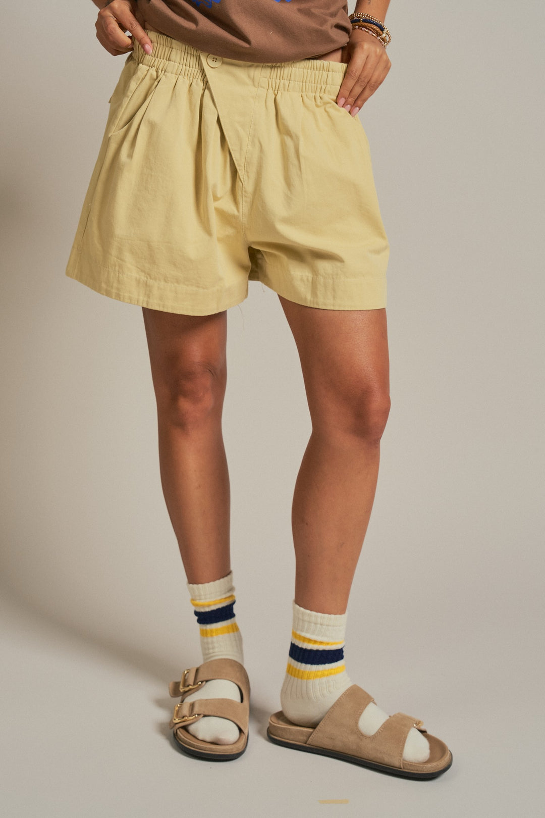 Cotton Pleated Womens Shorts Coastal Coquette Boho for Wome in Butter Yellow - Women's Wholesale Fashion | Trend Notes