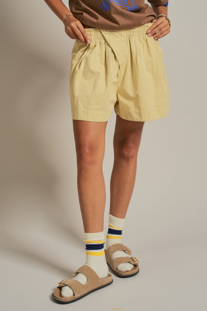 Cotton Pleated Womens Shorts Coastal Coquette Boho for Wome in Butter Yellow - Women's Wholesale Fashion | Trend Notes