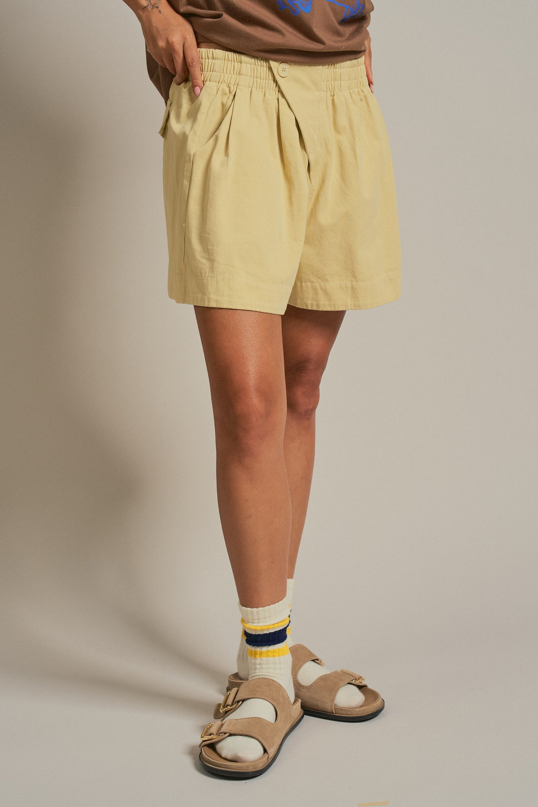 Cotton Pleated Womens Shorts Coastal Coquette Boho for Wome in Butter Yellow - Women's Wholesale Fashion | Trend Notes