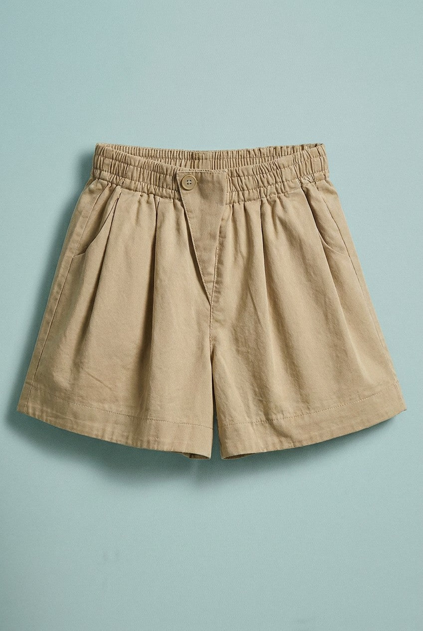 Cotton Pleated Womens Shorts Coastal Coquette Boho for Wome in Khaki - Women's Wholesale Fashion | Trend Notes