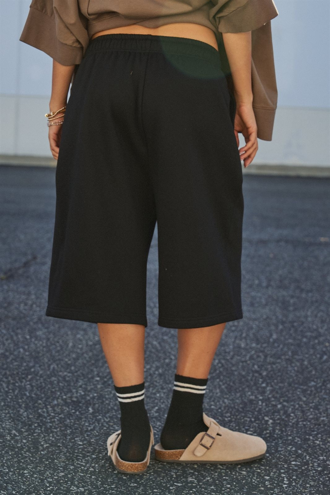 Cotton Fleece Drawstring Sweat Shorts in Black - Women's Wholesale Fashion | Trend Notes