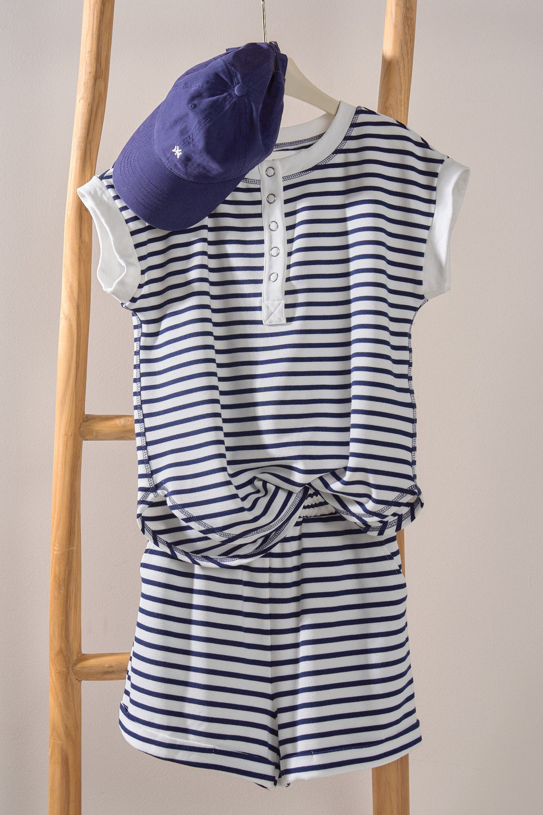 Easy Nautical Stripe Henley Set in Navy - Women's Wholesale Sets | Trend Notes