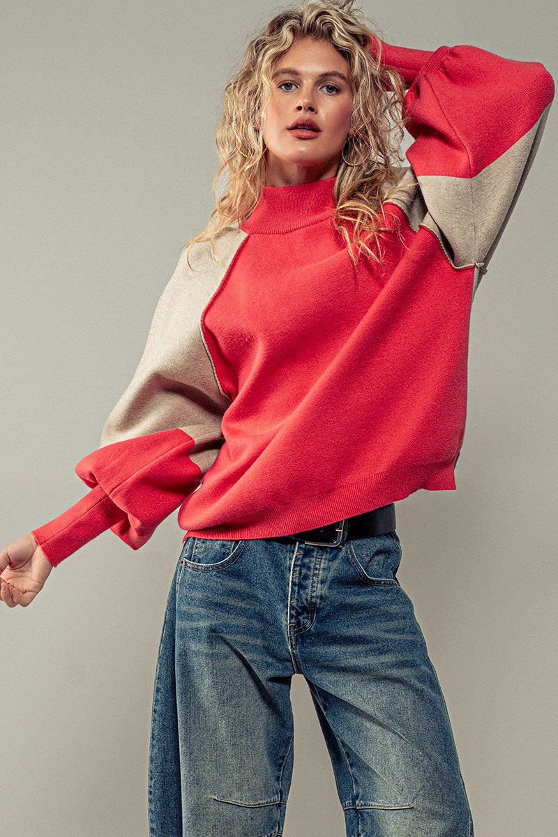 Statement Raglan Sweater in Rust - Women's Wholesale Sweaters | Trend Notes