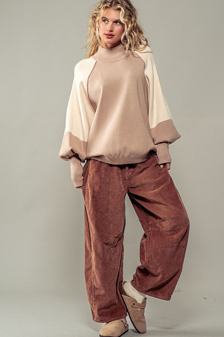 Statement Raglan Sweater in Taupe - Women's Wholesale Sweaters | Trend Notes