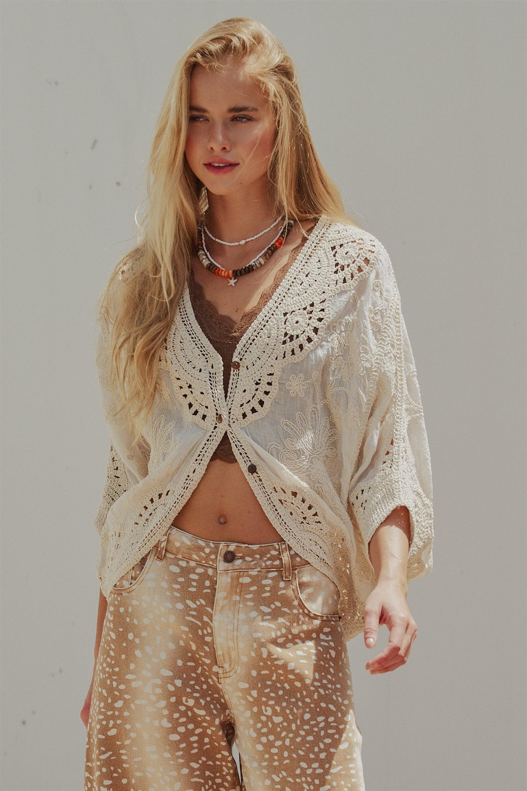 Golden Hour Crochet Kimono in Natural - Women's Wholesale Sweaters | Trend Notes