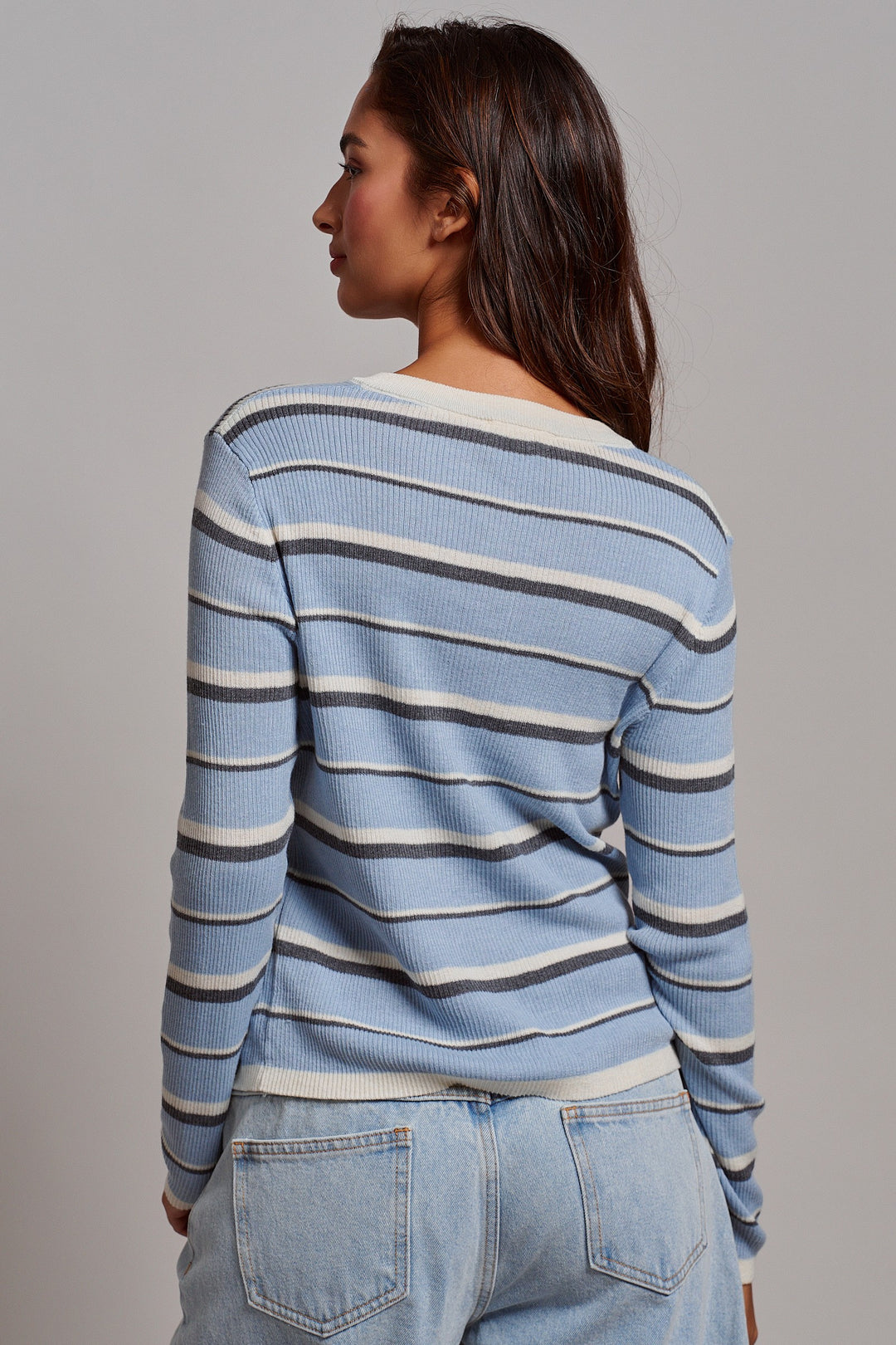 Boyfriend Stripe Cardigan in Blue - Women's Wholesale Sweaters | Trend Notes