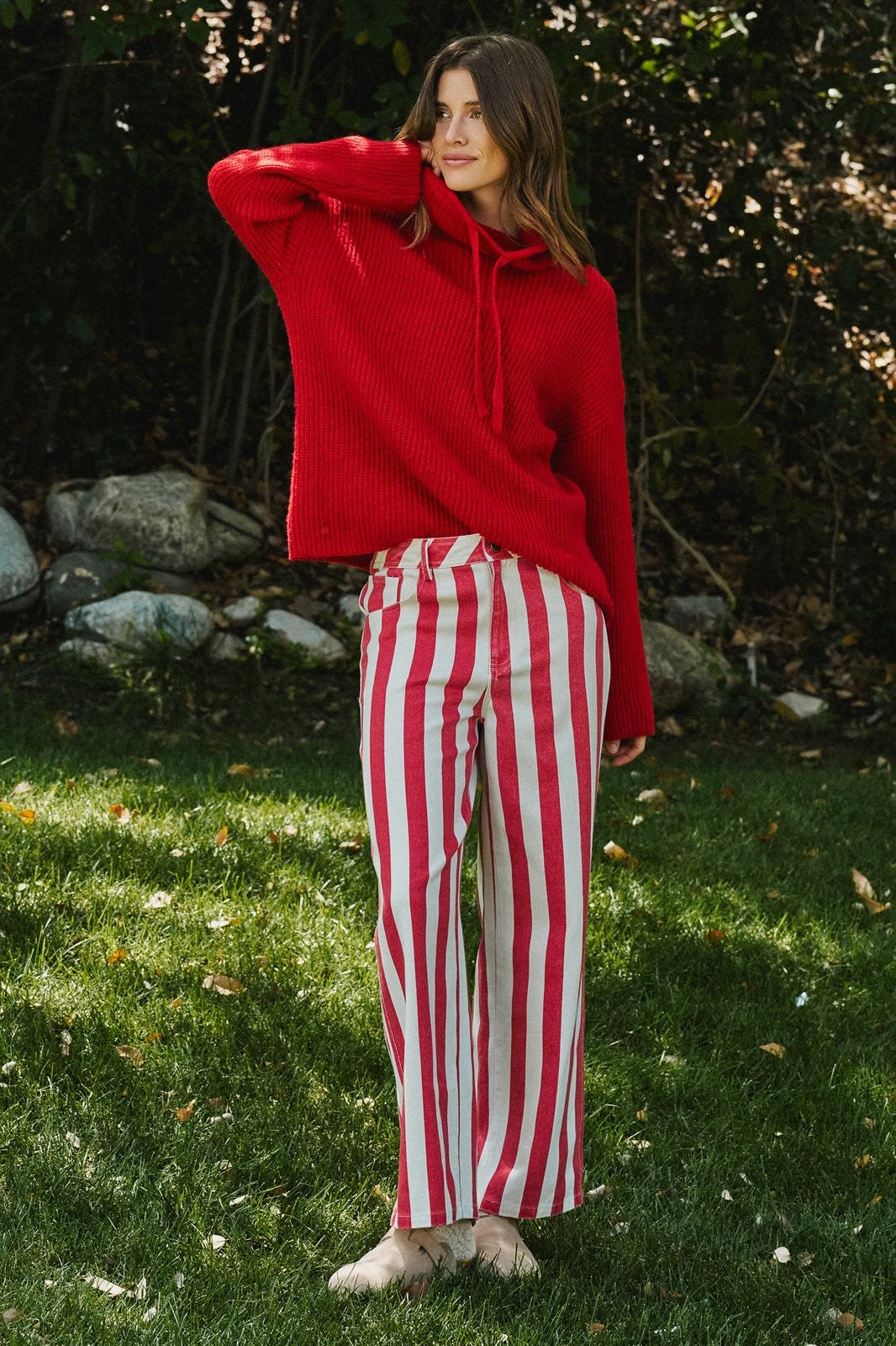 Chunky Cowl Neck Drawstring Pullover Sweater in Red - Women's Wholesale Sweaters | Trend Notes