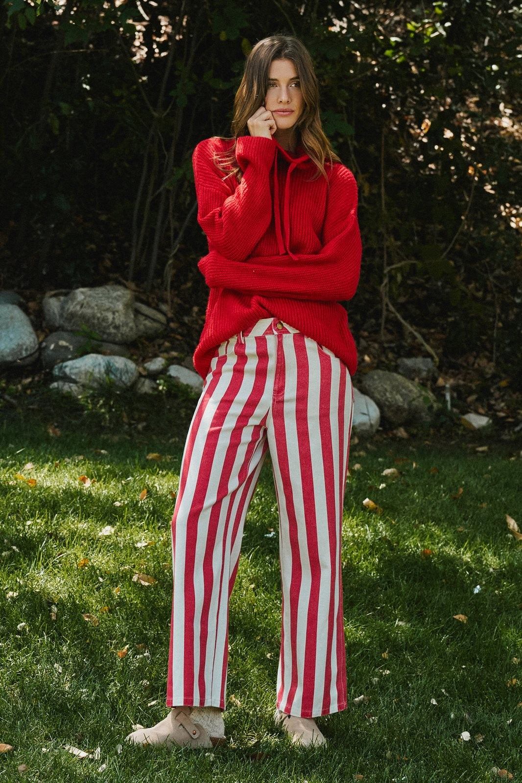 Chunky Cowl Neck Drawstring Pullover Sweater in Red - Women's Wholesale Sweaters | Trend Notes