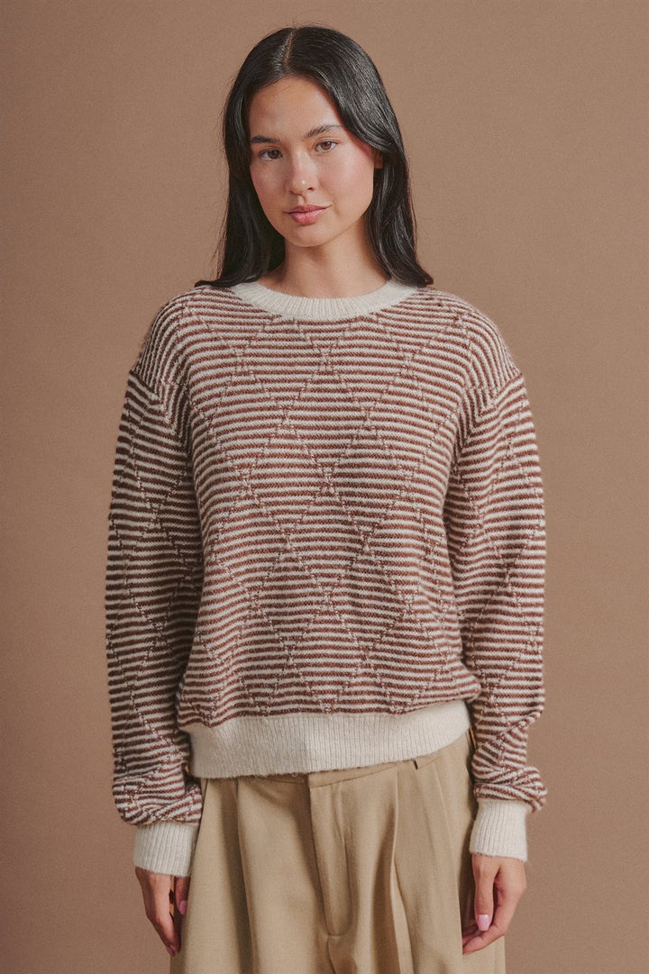 Diamond Textured Stripe Knit Sweater in Brown - Women's Wholesale Sweaters | Trend Notes