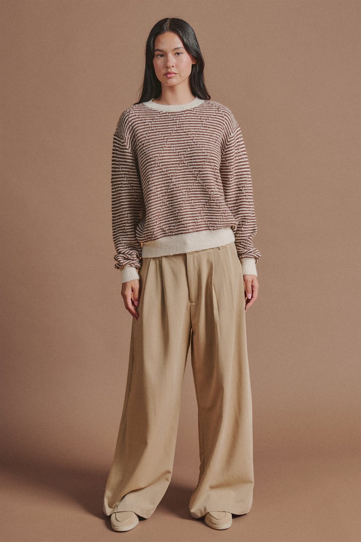 Diamond Textured Stripe Knit Sweater in Brown - Women's Wholesale Sweaters | Trend Notes