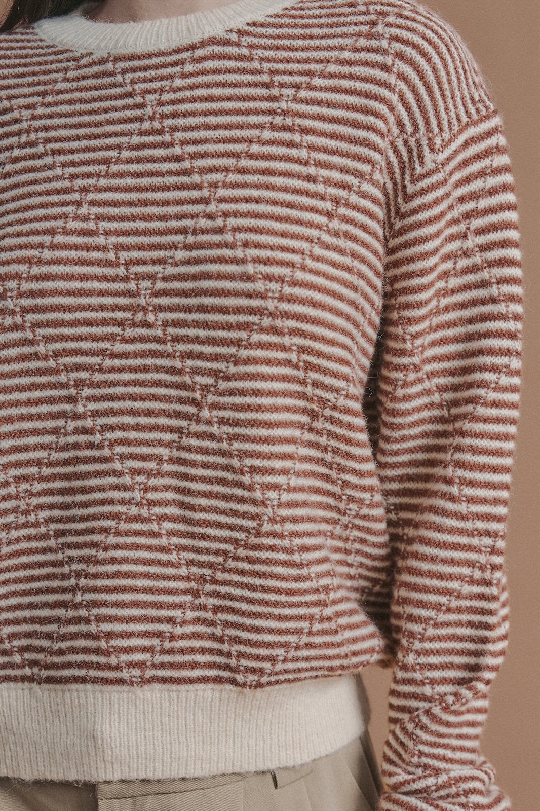 Diamond Textured Stripe Knit Sweater in Brown - Women's Wholesale Sweaters | Trend Notes