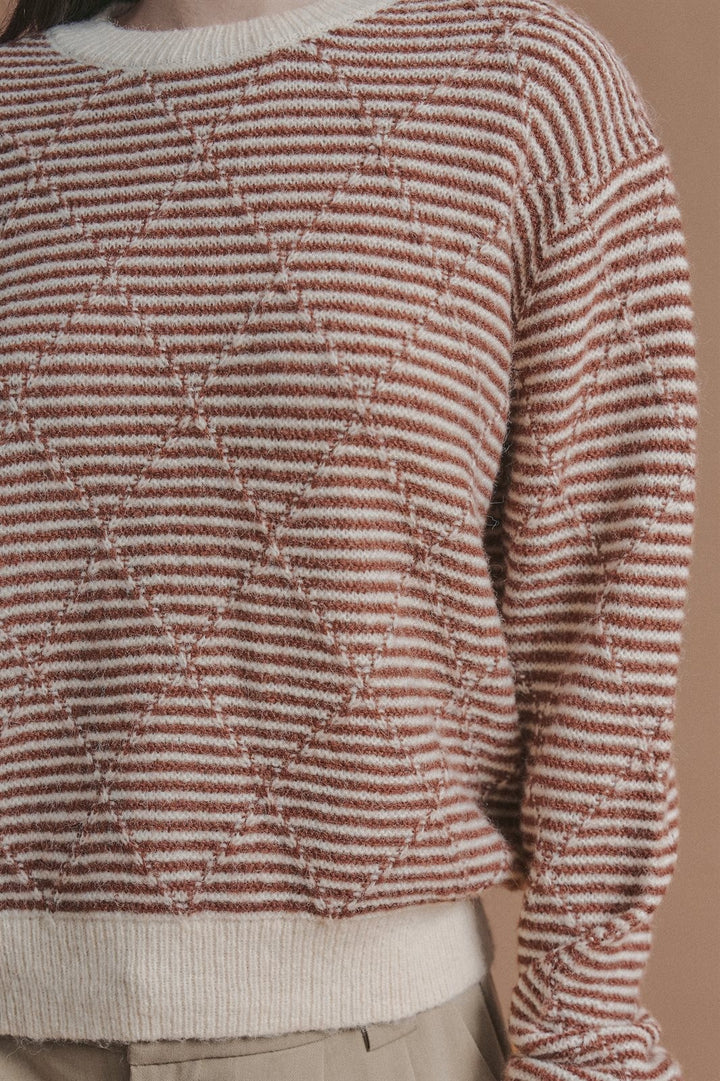 Diamond Textured Stripe Knit Sweater in Brown - Women's Wholesale Sweaters | Trend Notes