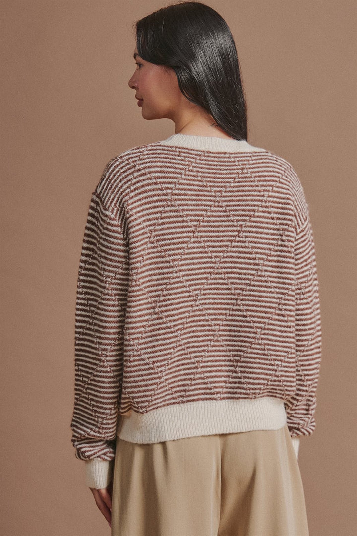 Diamond Textured Stripe Knit Sweater in Brown - Women's Wholesale Sweaters | Trend Notes
