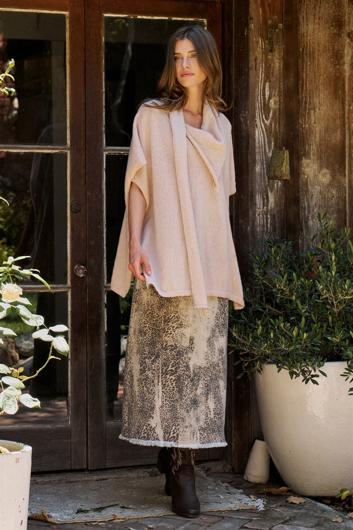 Oversized Knit Poncho Top with Attached Scarf in Ivory - Women's Wholesale Sweaters | Trend Notes