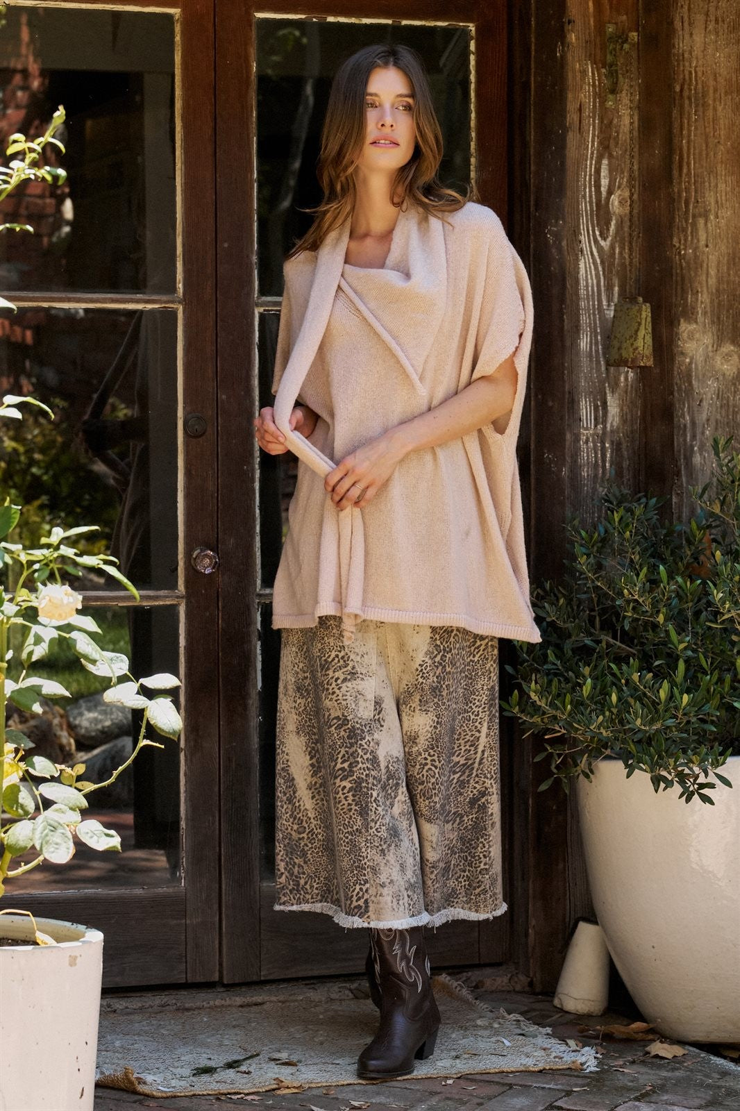 Oversized Knit Poncho Top with Attached Scarf in Ivory - Women's Wholesale Sweaters | Trend Notes