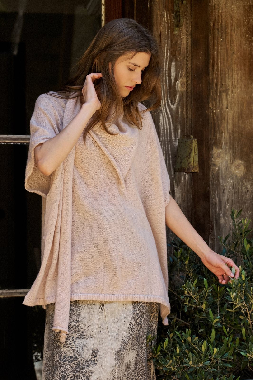 Oversized Knit Poncho Top with Attached Scarf in Ivory - Women's Wholesale Sweaters | Trend Notes