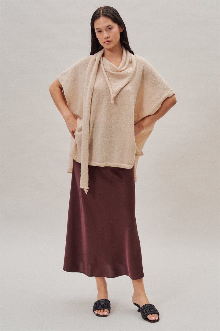 Oversized Knit Poncho Top with Attached Scarf in Ivory - Women's Wholesale Sweaters | Trend Notes