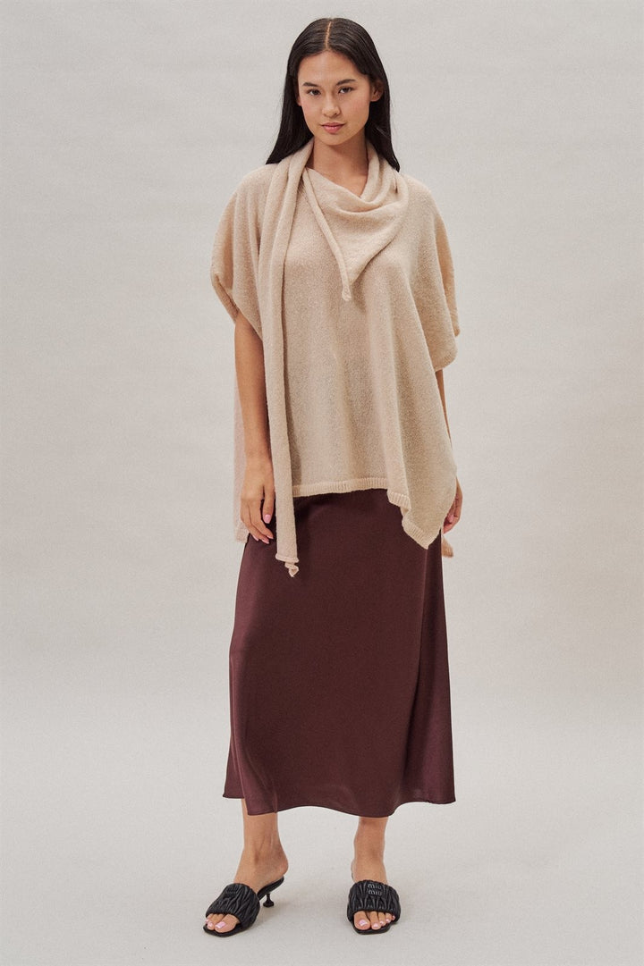 Oversized Knit Poncho Top with Attached Scarf in Ivory - Women's Wholesale Sweaters | Trend Notes