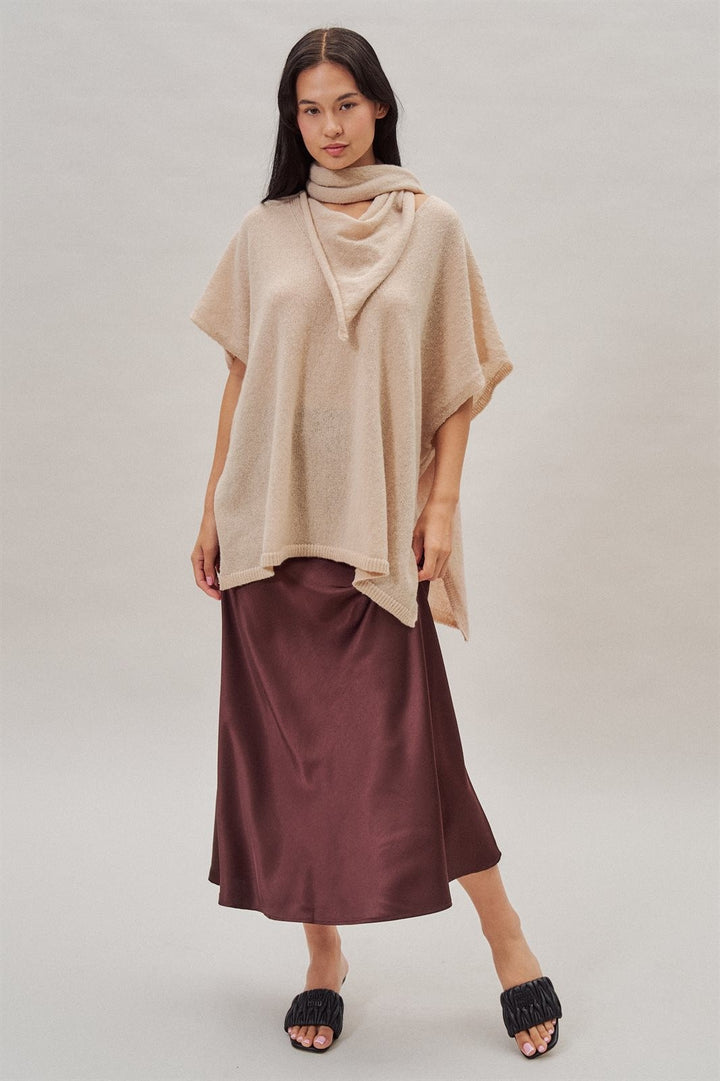 Oversized Knit Poncho Top with Attached Scarf in Ivory - Women's Wholesale Sweaters | Trend Notes