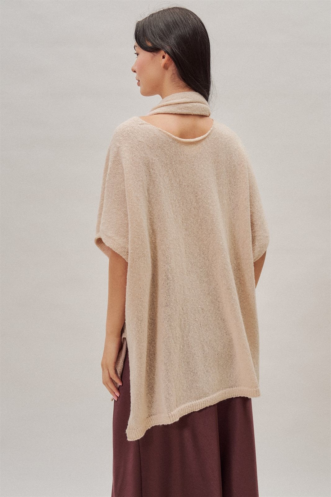 Oversized Knit Poncho Top with Attached Scarf in Ivory - Women's Wholesale Sweaters | Trend Notes