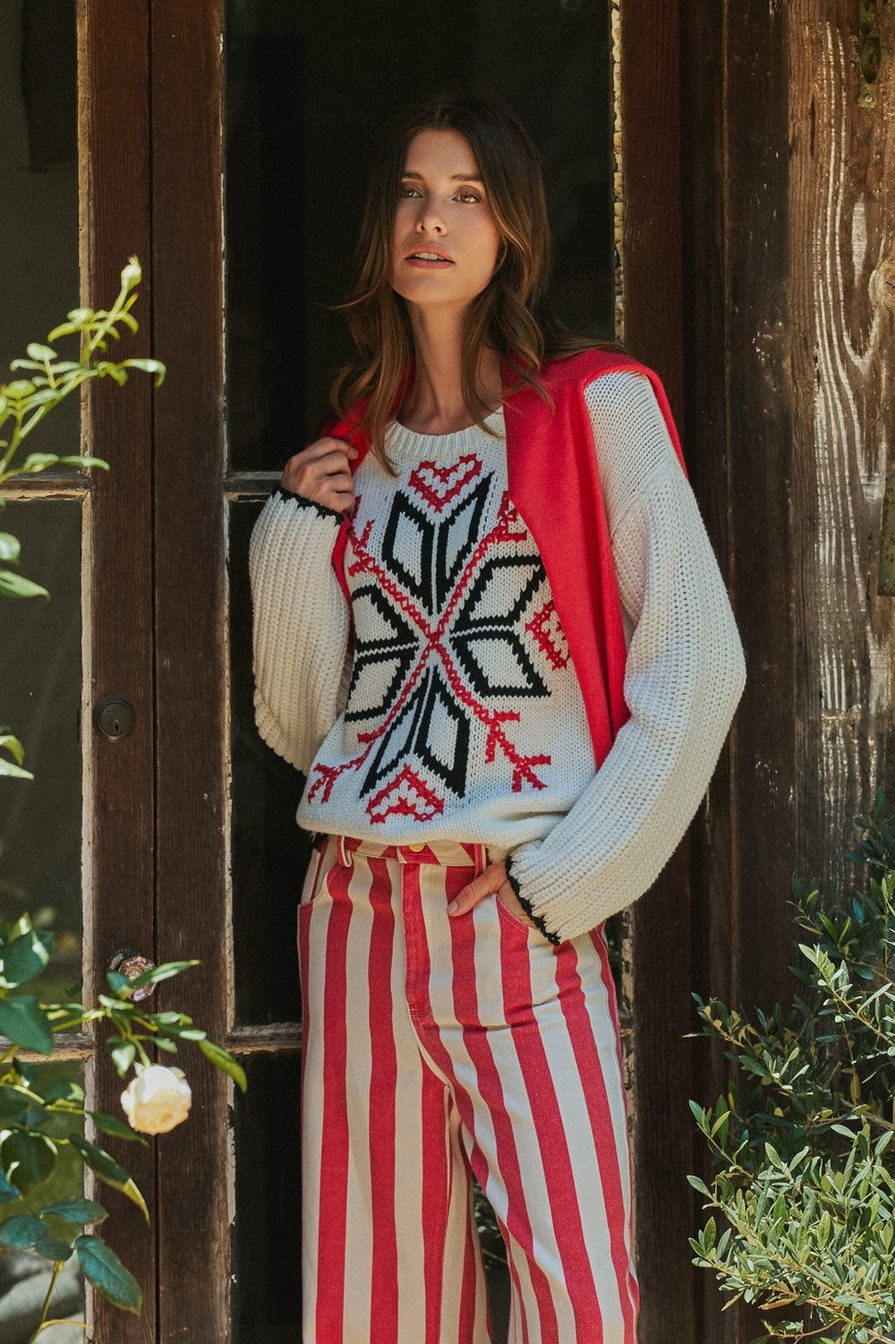 Nordic Snowflake Fair Isle Sweater with Embroidered Detail in Ivory - Women's Wholesale Sweaters | Trend Notes