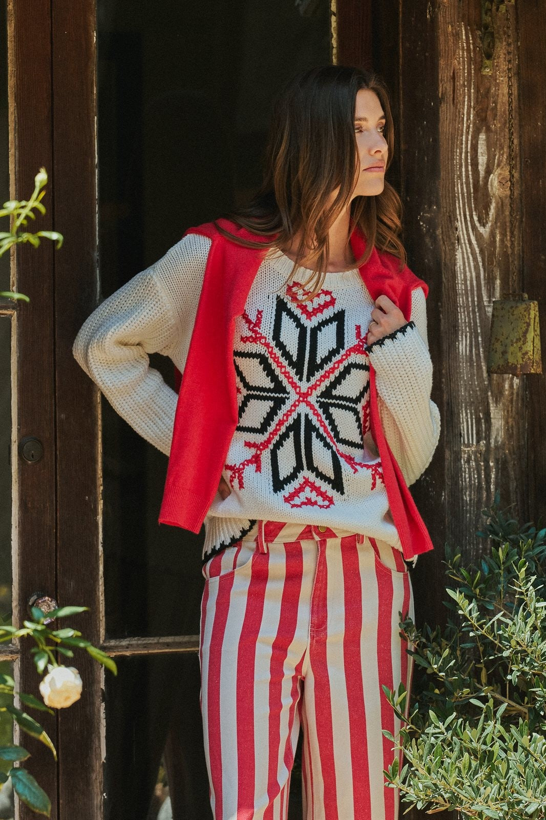 Nordic Snowflake Fair Isle Sweater with Embroidered Detail in Ivory - Women's Wholesale Sweaters | Trend Notes