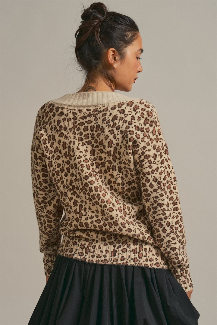 Leopard Print V-Neck Knit Sweater in Leopard - Women's Wholesale Sweaters | Trend Notes