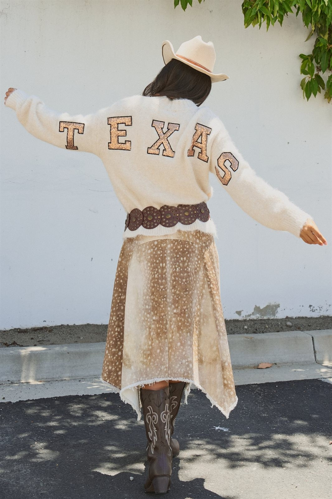 Texas Sequin Letter Fuzzy Wool Blend Pullover Sweater in Ivory - Women's Wholesale Sweaters | Trend Notes