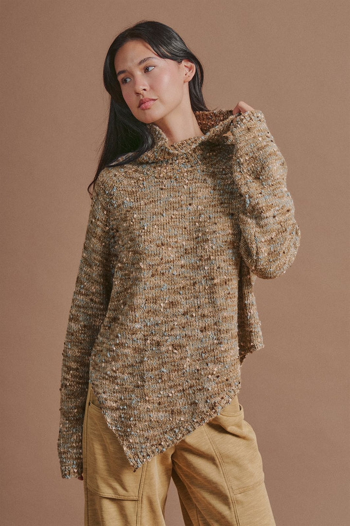 Chunky Knit Mock Neck Oversized Poncho Sweater in Brown - Women's Wholesale Sweaters | Trend Notes