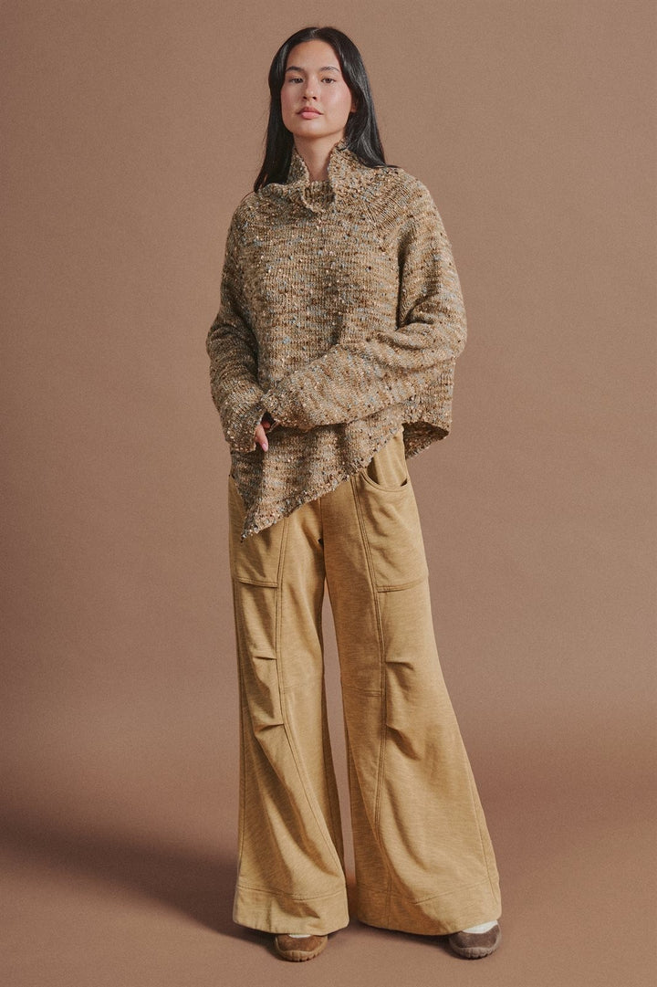 Chunky Knit Mock Neck Oversized Poncho Sweater in Brown - Women's Wholesale Sweaters | Trend Notes
