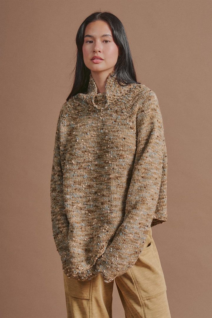 Chunky Knit Mock Neck Oversized Poncho Sweater in Brown - Women's Wholesale Sweaters | Trend Notes