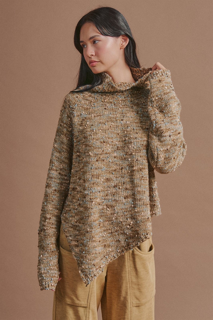 Chunky Knit Mock Neck Oversized Poncho Sweater in Brown - Women's Wholesale Sweaters | Trend Notes
