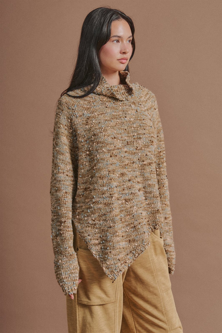Chunky Knit Mock Neck Oversized Poncho Sweater in Brown - Women's Wholesale Sweaters | Trend Notes