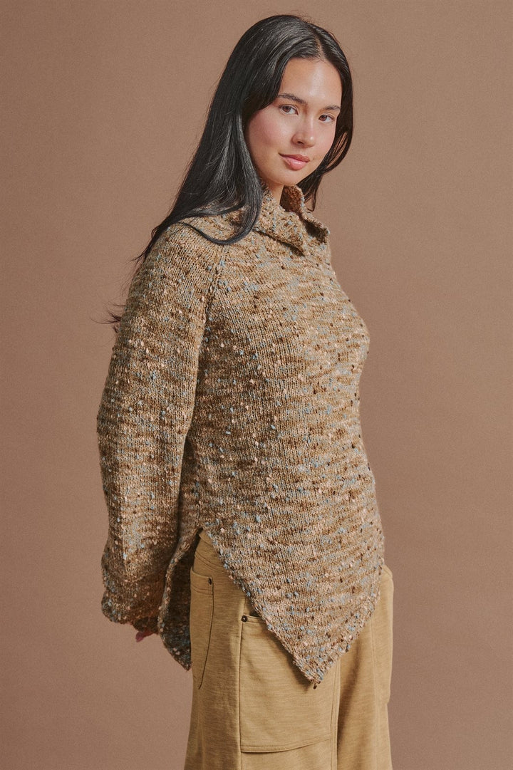 Chunky Knit Mock Neck Oversized Poncho Sweater in Brown - Women's Wholesale Sweaters | Trend Notes