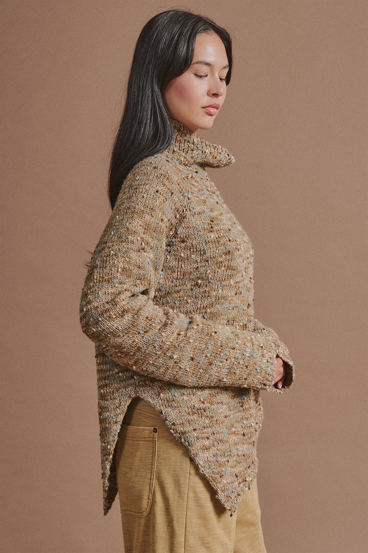Chunky Knit Mock Neck Oversized Poncho Sweater in Brown - Women's Wholesale Sweaters | Trend Notes
