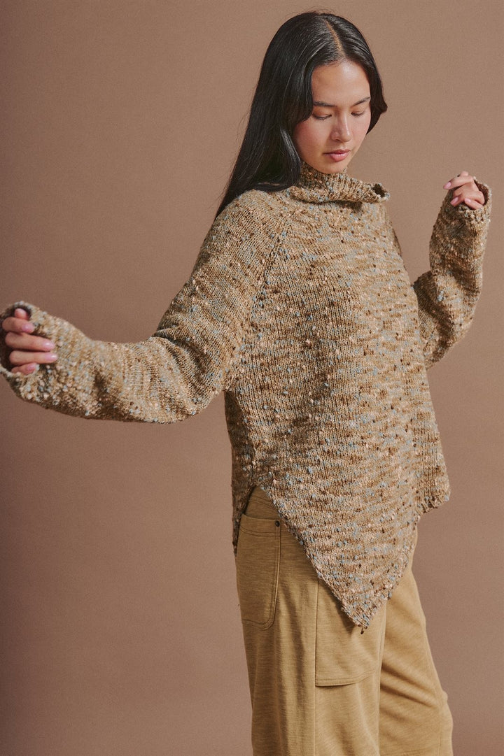 Chunky Knit Mock Neck Oversized Poncho Sweater in Brown - Women's Wholesale Sweaters | Trend Notes