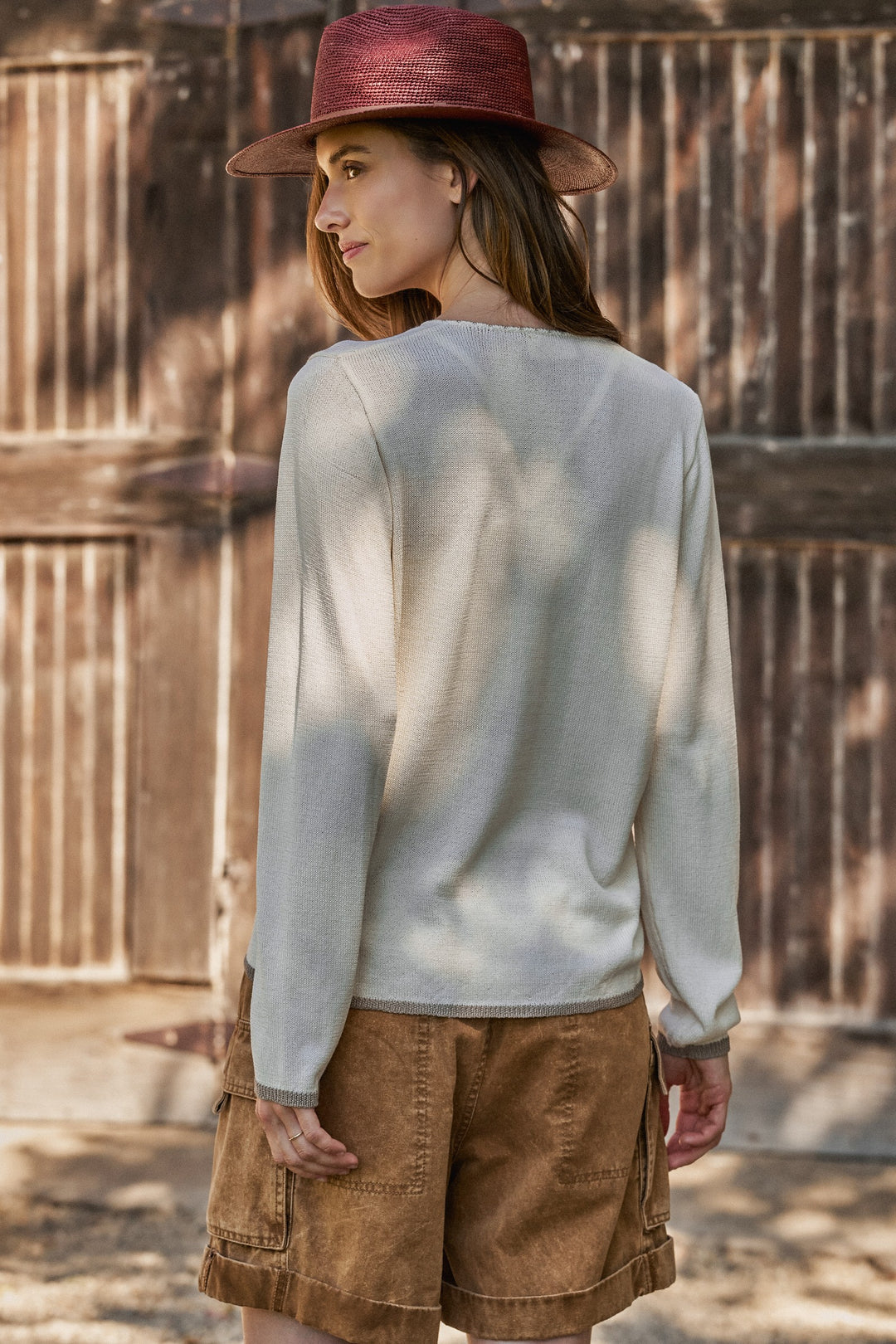 Floral Knit Henley Sweater With Button Placket in Ivory - Women's Wholesale Sweaters | Trend Notes