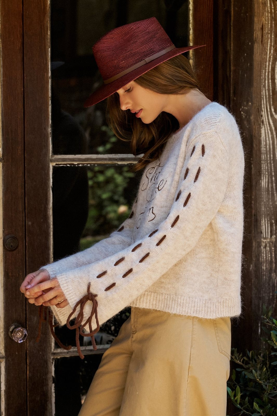 Oversized Sherpa Vest with Contrast Collar and Side Ties in Oatmeal - Women's Wholesale Sweaters | Trend Notes