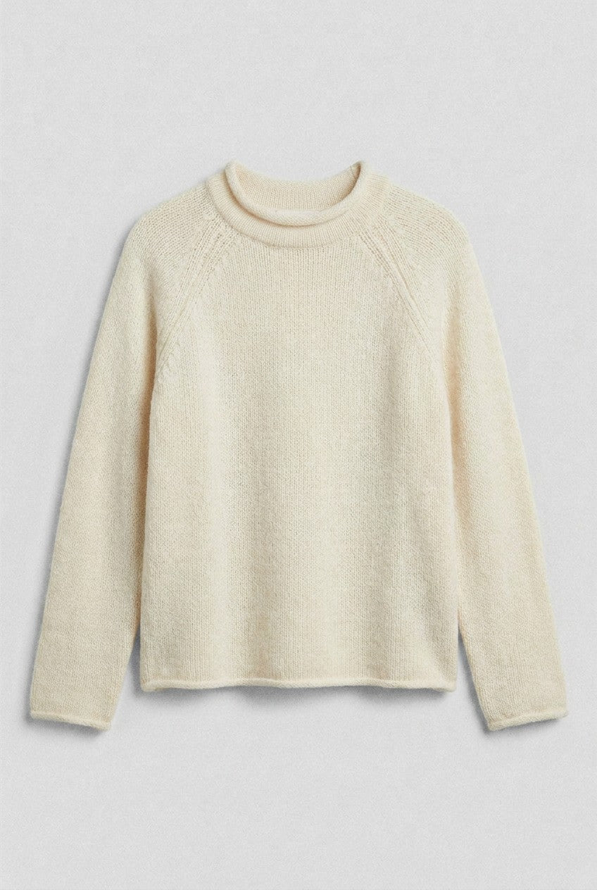 Striped Mock Neck Cotton Sweater in Ivory - Women's Wholesale Sweaters | Trend Notes