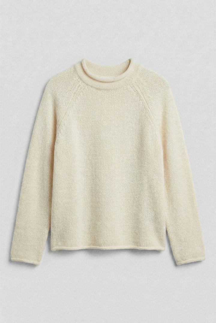 Striped Mock Neck Cotton Sweater in Ivory - Women's Wholesale Sweaters | Trend Notes