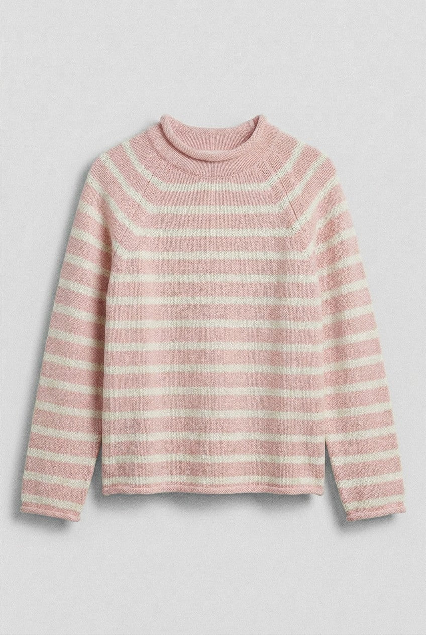 Striped Mock Neck Cotton Sweater in Ivory Pink - Women's Wholesale Sweaters | Trend Notes