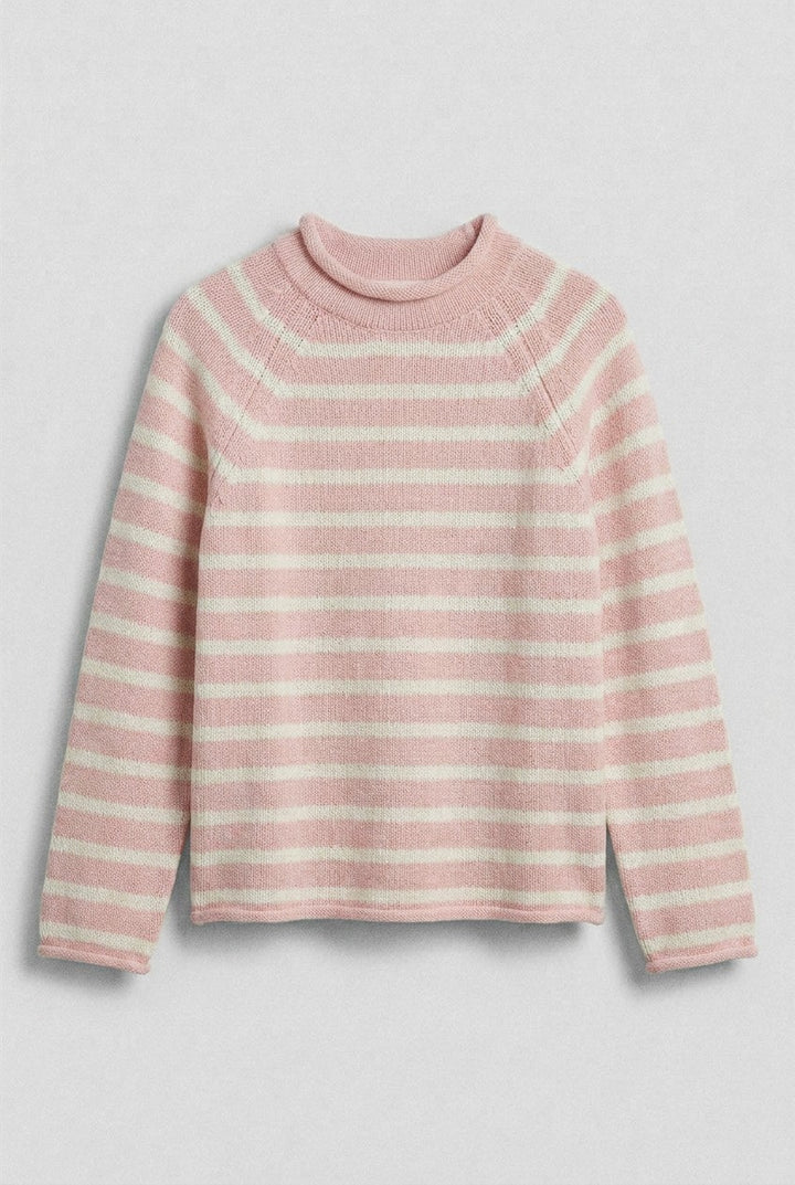 Striped Mock Neck Cotton Sweater in Ivory Pink - Women's Wholesale Sweaters | Trend Notes